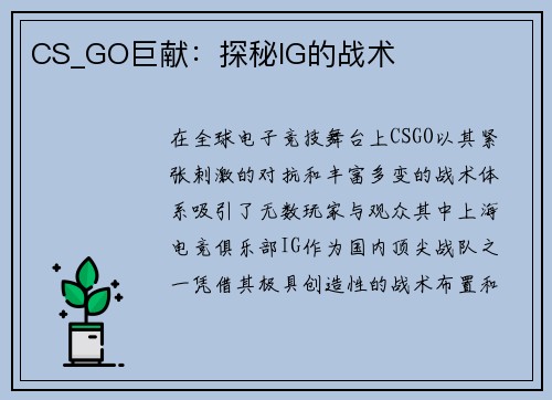CS_GO巨献：探秘IG的战术