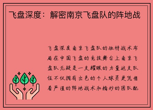 飞盘深度：解密南京飞盘队的阵地战